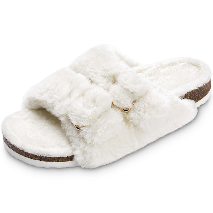 Source Pink Classic Summer Flat Faux Fur Slippers on m.